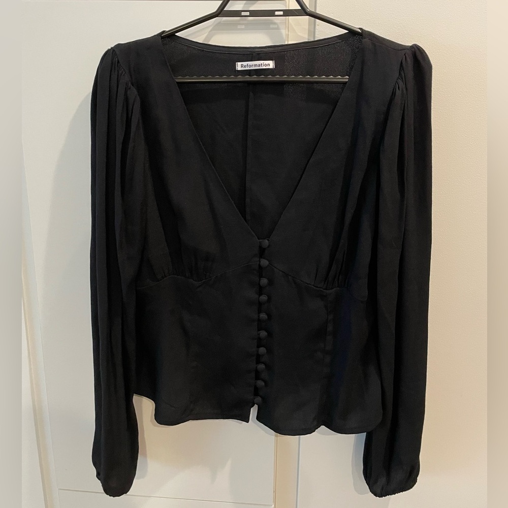 Reformation V-Neck Long Sleeve Blouse
